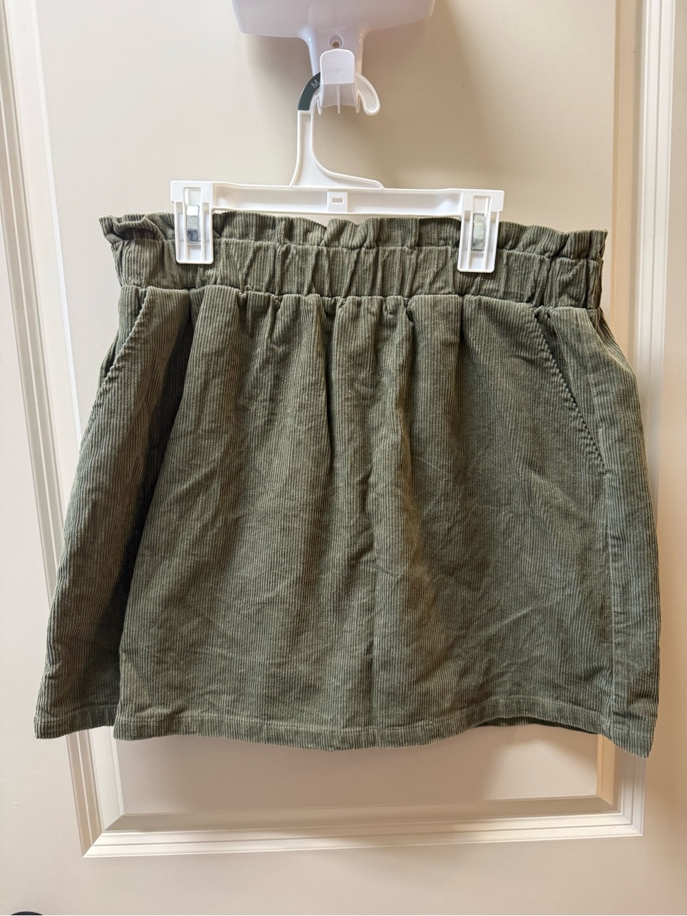 Juniors Copper Key Olive Corduroy Mini Skirt